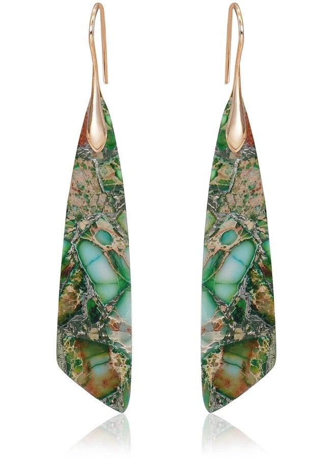 Wovanoo Natural Stone Earrings for Women Boho Triangles Dangle Drop Earrings Green Gold Hook - Image 1
